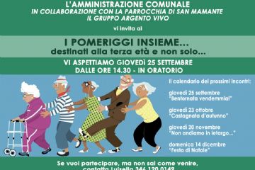 I pomeriggi insieme... destinati alla terza et&#224; e non solo... - Gioved&#236; 25 settembre