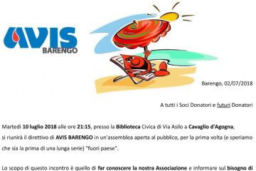 INCONTRO CON ASSOCIAZIONE &quot;AVIS BARENGO&quot;